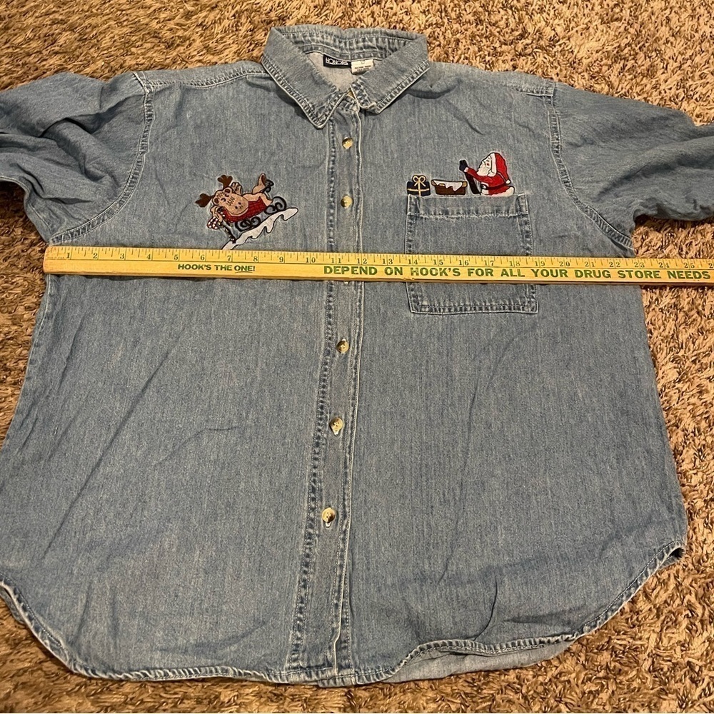 Vintage honors denim Santa embroidered  button up long sleeve shirt - Picture 7 of 9